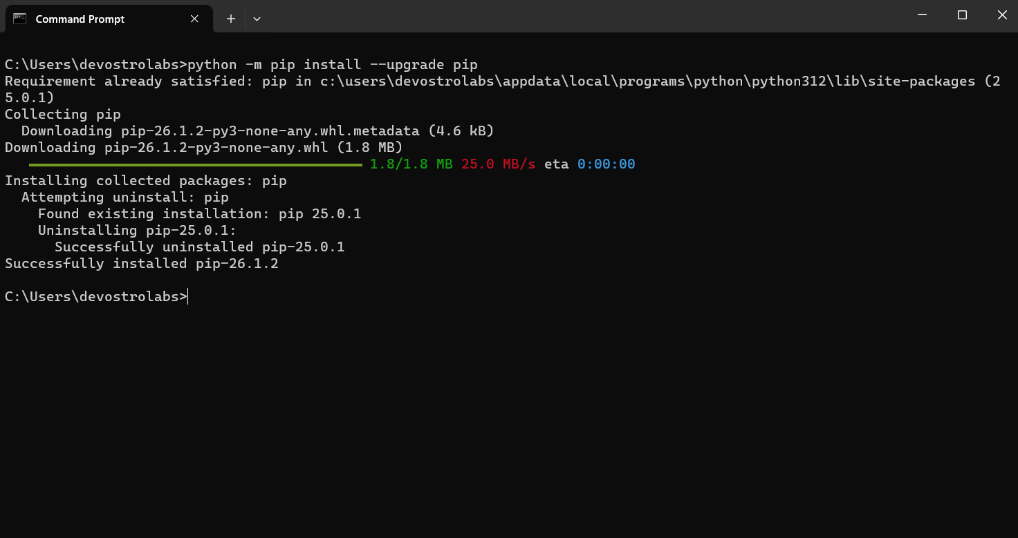 Terminal — python -m pip install --upgrade pip