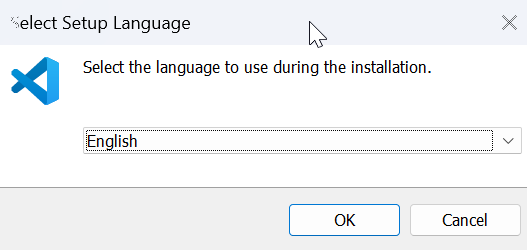 VS Code — Select Setup Language, zostaw English i OK